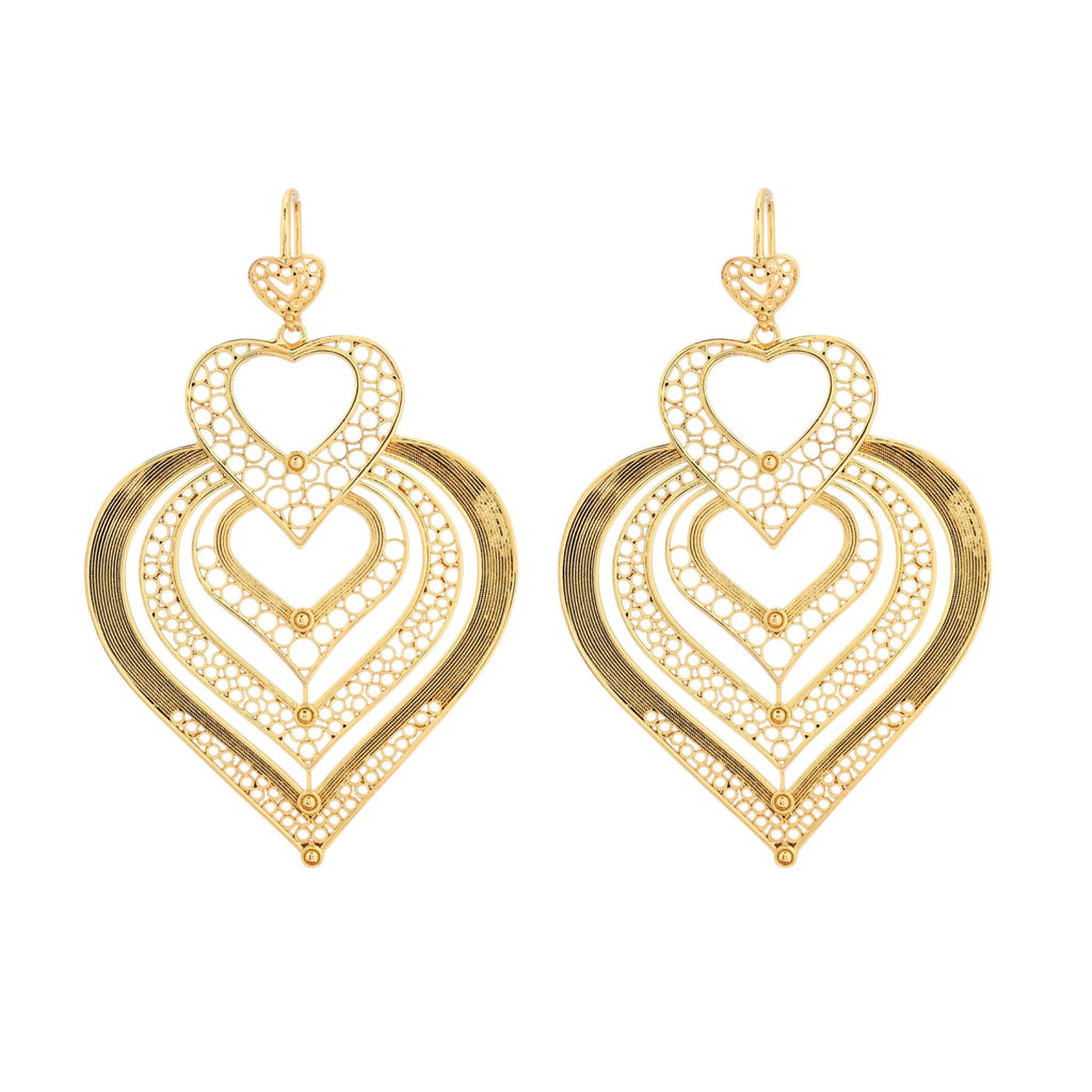 Boucles d’Oreilles Pendantes Cœurs Dorés