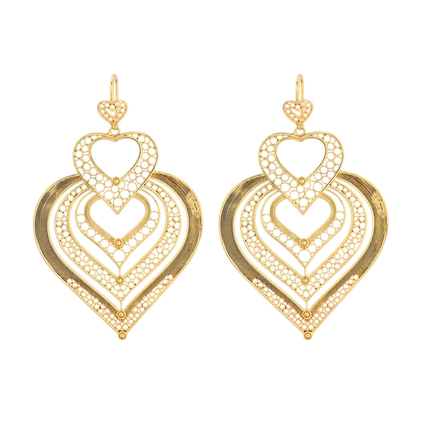 Boucles d’Oreilles Pendantes Cœurs Dorés